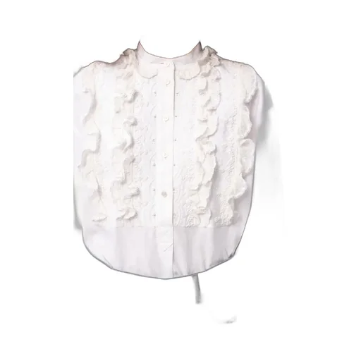 Embroidered Frilled Curved Hem Blouse