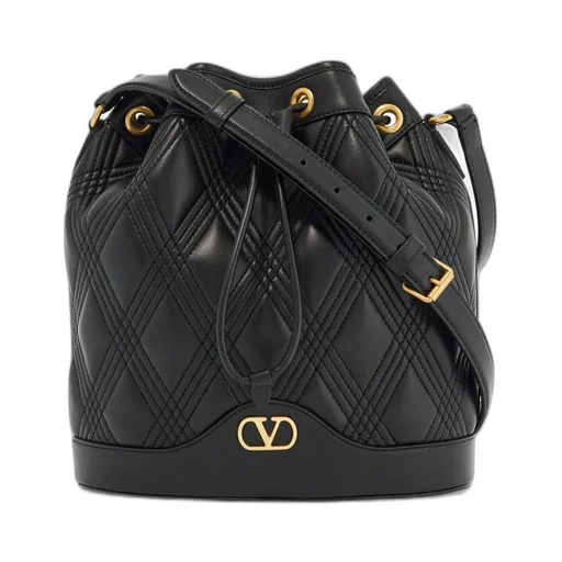 Vlogo Plaque Drawstring Quilted Shoulder Bag