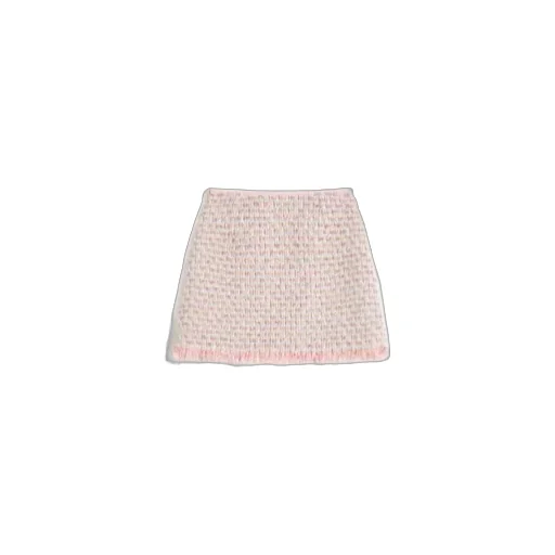 Bow Detailed Frayed Hem Tweed Skirt