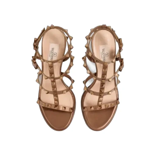 Rockstud Metallic Calfskin Leather Ankle Strap Sandal 90 Mm