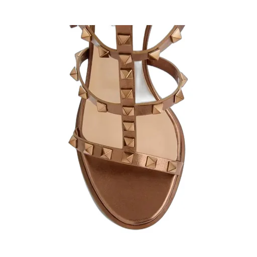 Rockstud Metallic Calfskin Leather Ankle Strap Sandal 90 Mm