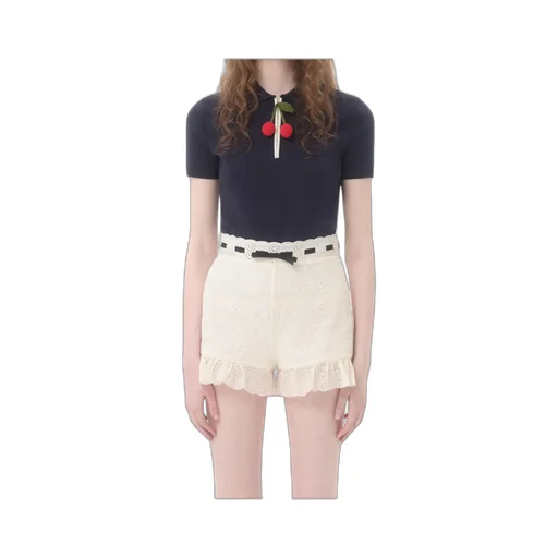 Cherry Embellished Short-Sleeved Polo Top