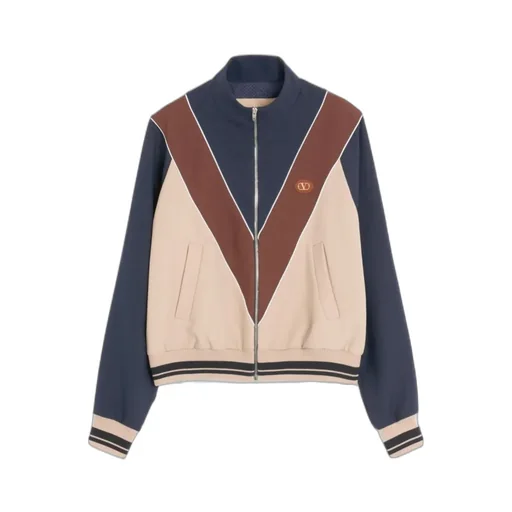 Nylon Sweatshirt With Zip And V Logo Patch