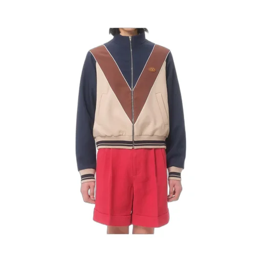 Nylon Sweatshirt With Zip And V Logo Patch