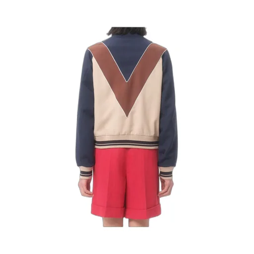Nylon Sweatshirt With Zip And V Logo Patch