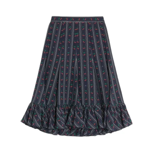 Crepe De Chine Midi Skirt With Cherryfic Print