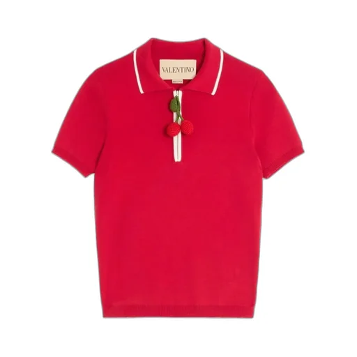Cherry Embellished Short-Sleeved Polo Top