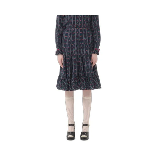 Crepe De Chine Midi Skirt With Cherryfic Print