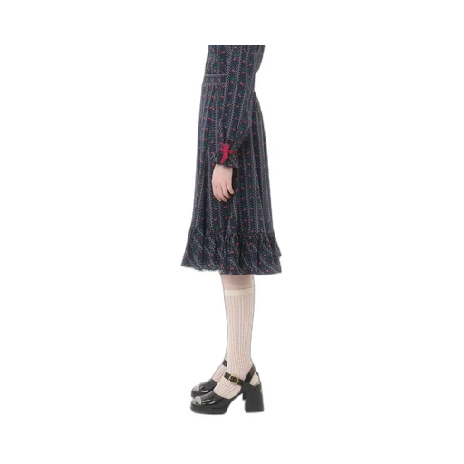 Crepe De Chine Midi Skirt With Cherryfic Print