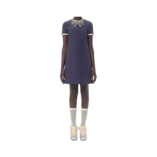 Crepe Couture Bow Embellished Mini Dress