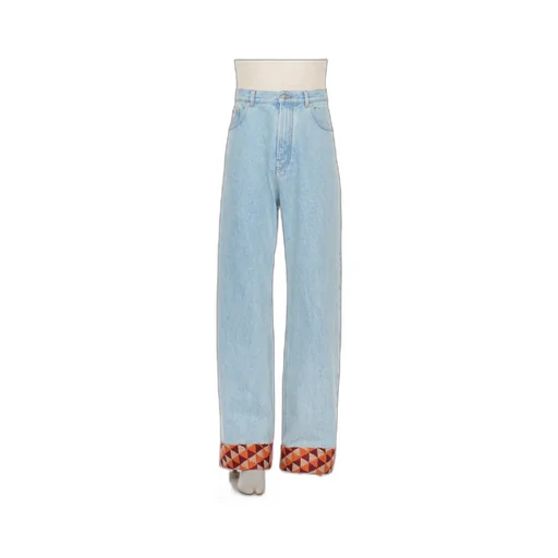 Denim Trousers With Jacquard Hem