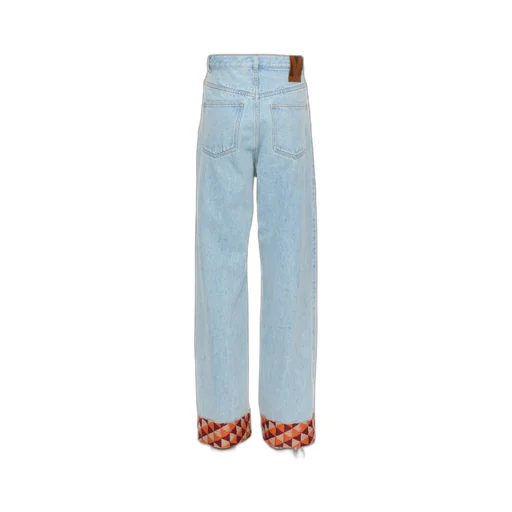 Denim Trousers With Jacquard Hem