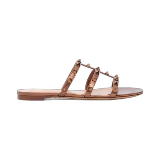Rockstud Flat Metallic Nappa Slide Sandal
