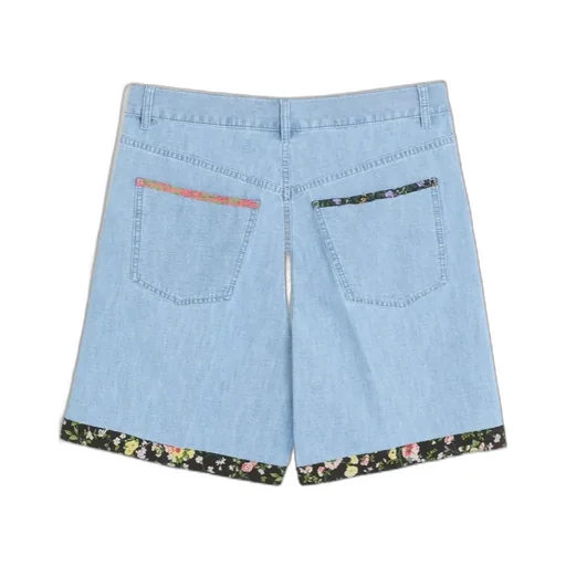 Floral-Trim Denim Shorts