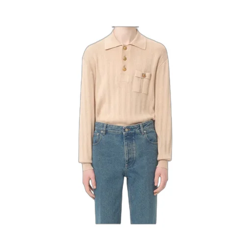 Button Detailed Long-Sleeved Ribbed Polo Shirt