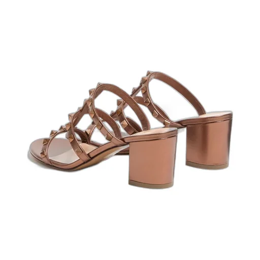 Rockstud Metallic Calfskin Leather Slide Sandal 60 Mm