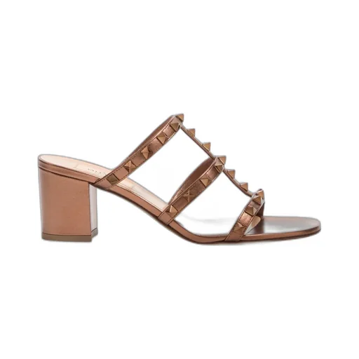 Rockstud Metallic Calfskin Leather Slide Sandal 60 Mm