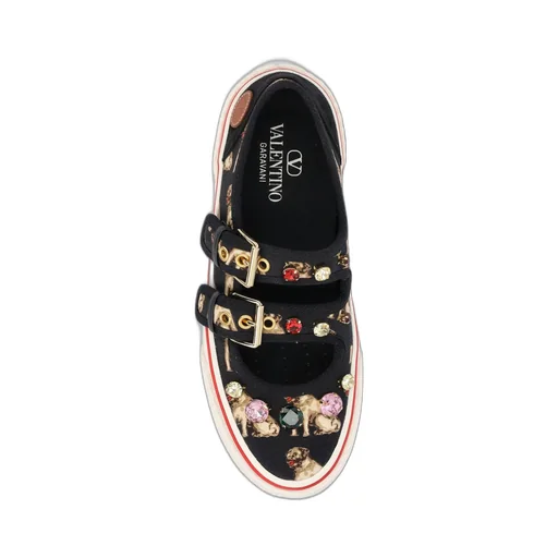 Embellished Double-Buckled Flat Shoes