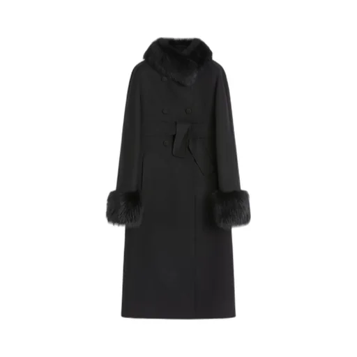 Faux Fur-Trimmed Double-Breasted Coat