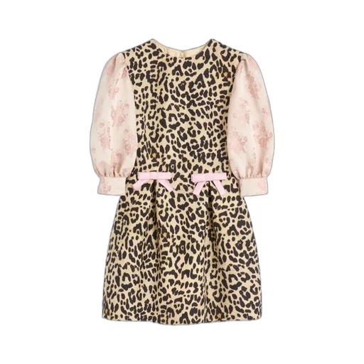 Leopard Printed Puff-Sleeved Mini Dress