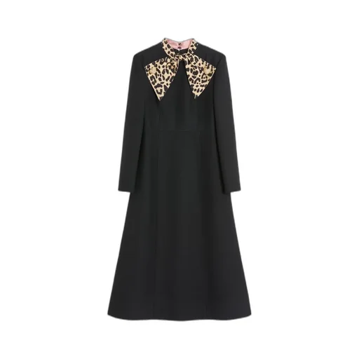 Leopard Printed Collar Midi Dress
