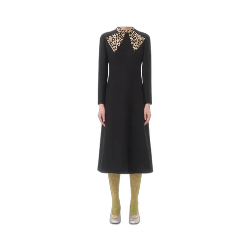 Leopard Printed Collar Midi Dress