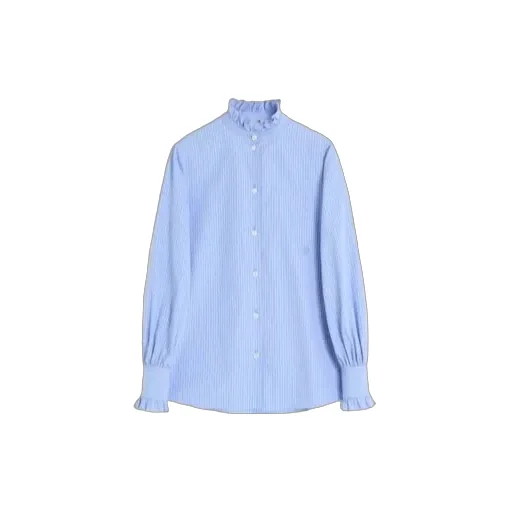 Ruffled-Trim Striped Button-Up Shirt