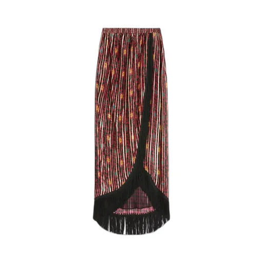 Fringed Floral-Print Maxi Skirt