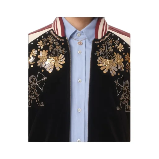 Embroidered Velour Bomber Jacket