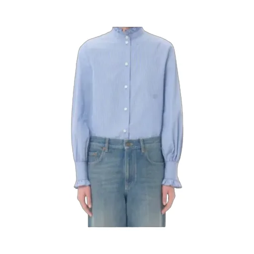 Ruffled-Trim Striped Button-Up Shirt