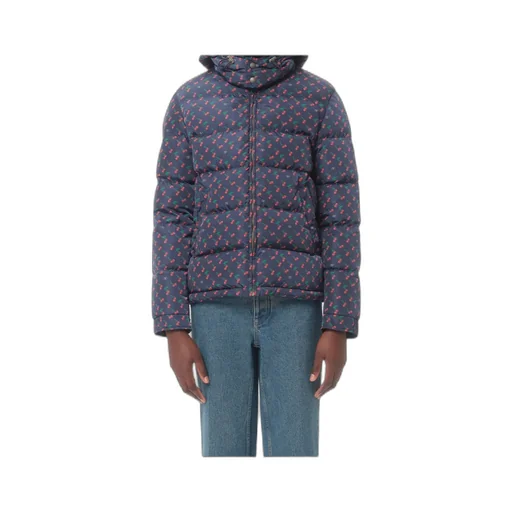 Nylon Hooded Down Jacket With Cherryfic Print