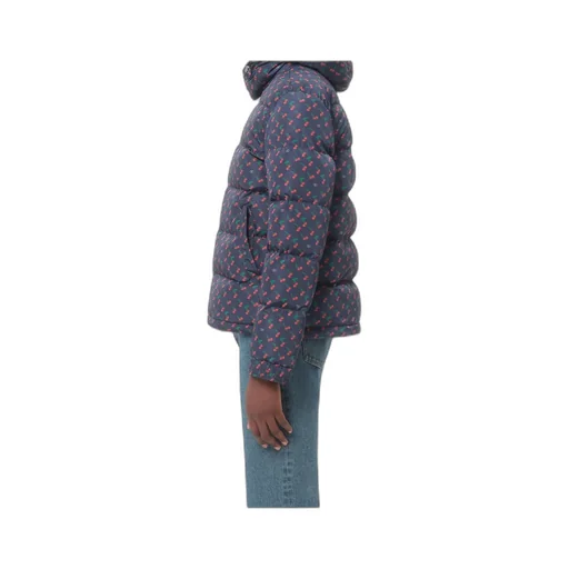 Nylon Hooded Down Jacket With Cherryfic Print