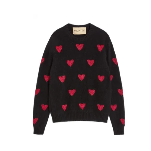Mohair Wool And Lurex Jumper With Heart Jacquard Pattern