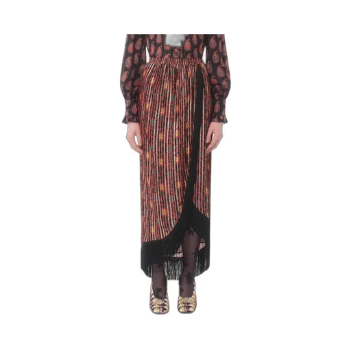 Fringed Floral-Print Maxi Skirt