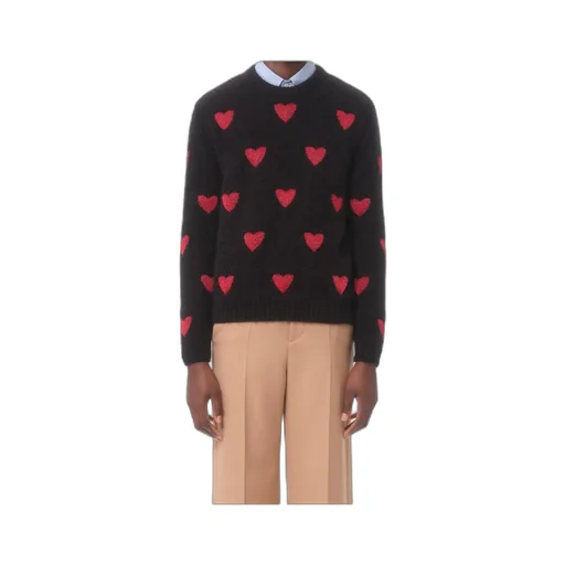 Mohair Wool And Lurex Jumper With Heart Jacquard Pattern