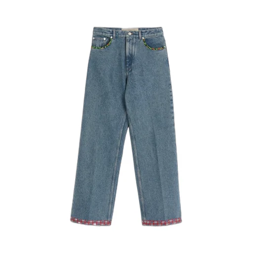 Denim Trousers With Printed Border