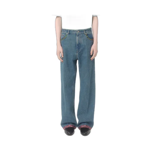 Denim Trousers With Printed Border