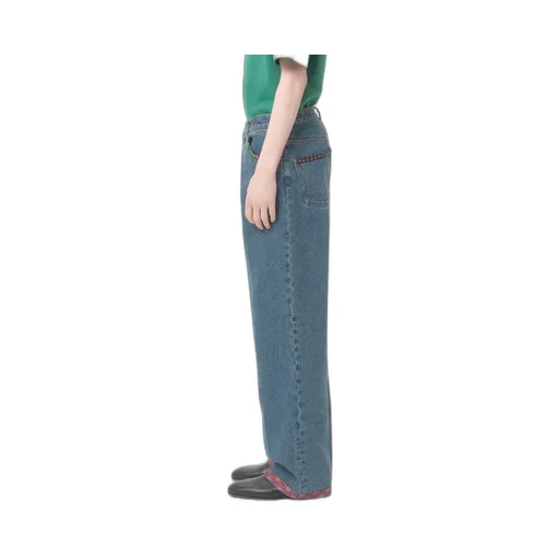 Denim Trousers With Printed Border