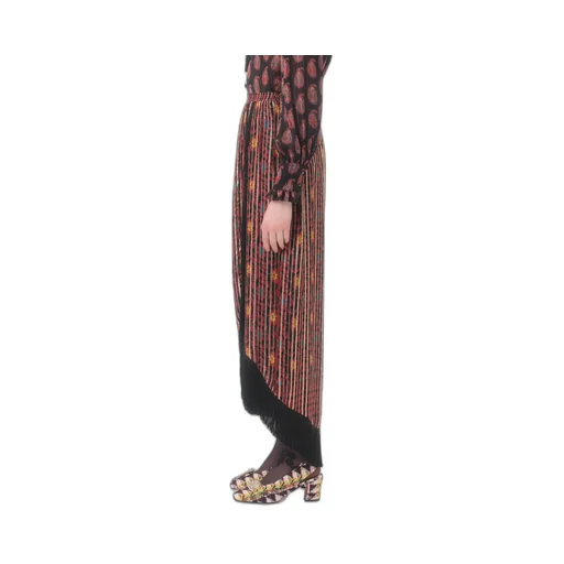 Fringed Floral-Print Maxi Skirt