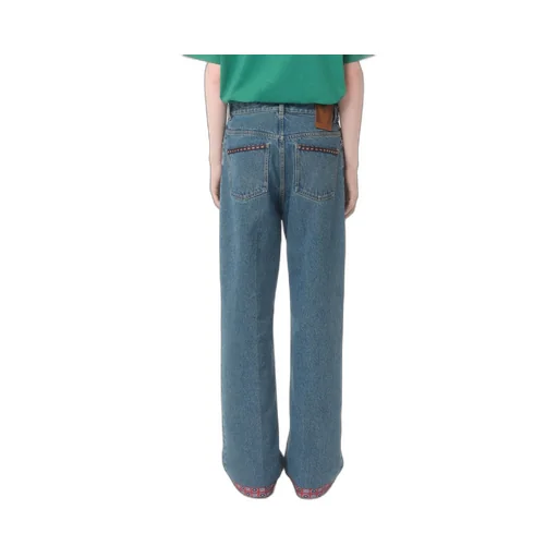 Denim Trousers With Printed Border