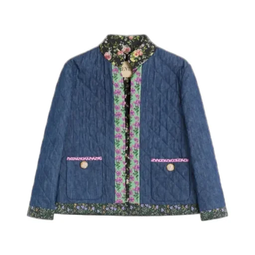 Floral Detailed Quilted Denim Jacket