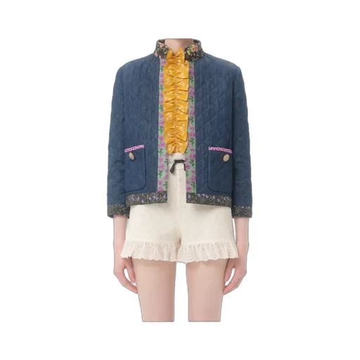 Floral Detailed Quilted Denim Jacket