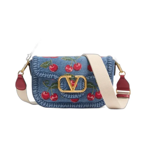 Alltime Denim Shoulder Bag With Cherryfic Embroidery