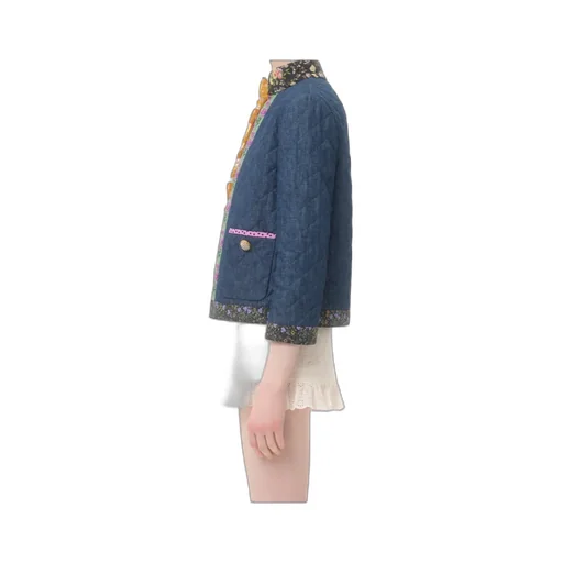 Floral Detailed Quilted Denim Jacket