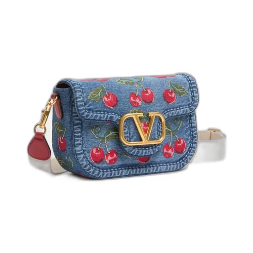 Alltime Denim Shoulder Bag With Cherryfic Embroidery