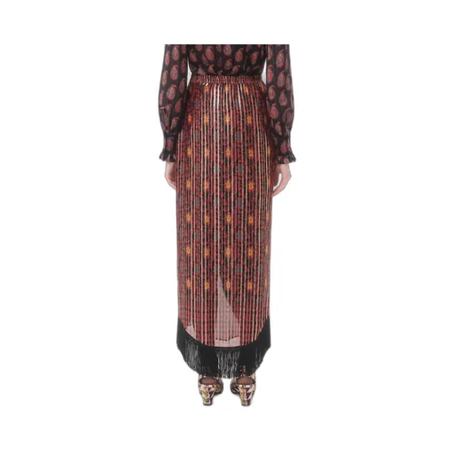 Fringed Floral-Print Maxi Skirt