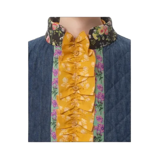 Floral Detailed Quilted Denim Jacket
