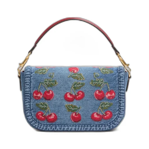 Alltime Denim Shoulder Bag With Cherryfic Embroidery