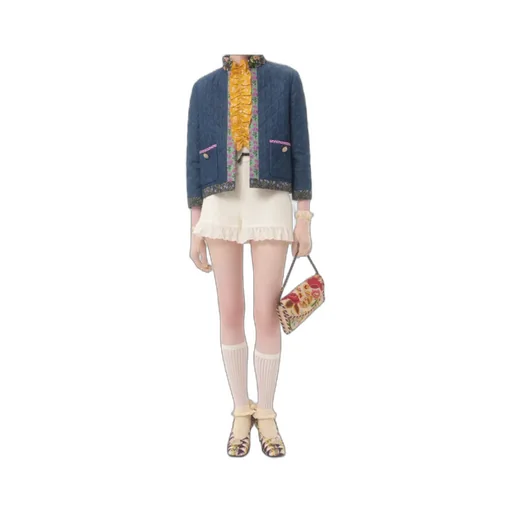 Floral Detailed Quilted Denim Jacket