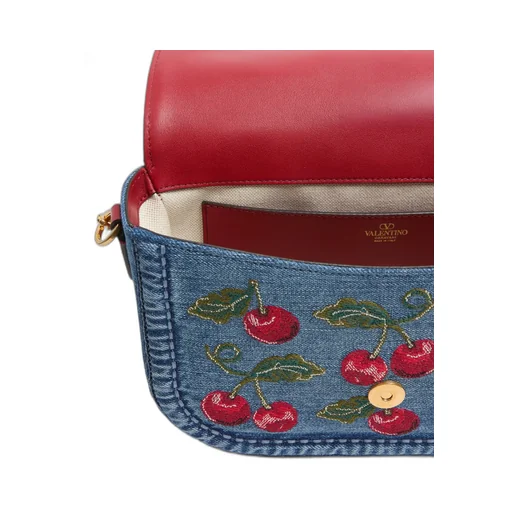 Alltime Denim Shoulder Bag With Cherryfic Embroidery